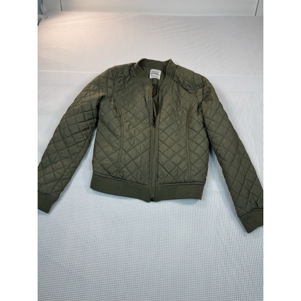 Ashley Outerwear Women Medium Olive Green Quilted Bomber Jacket Lightweight Zip
